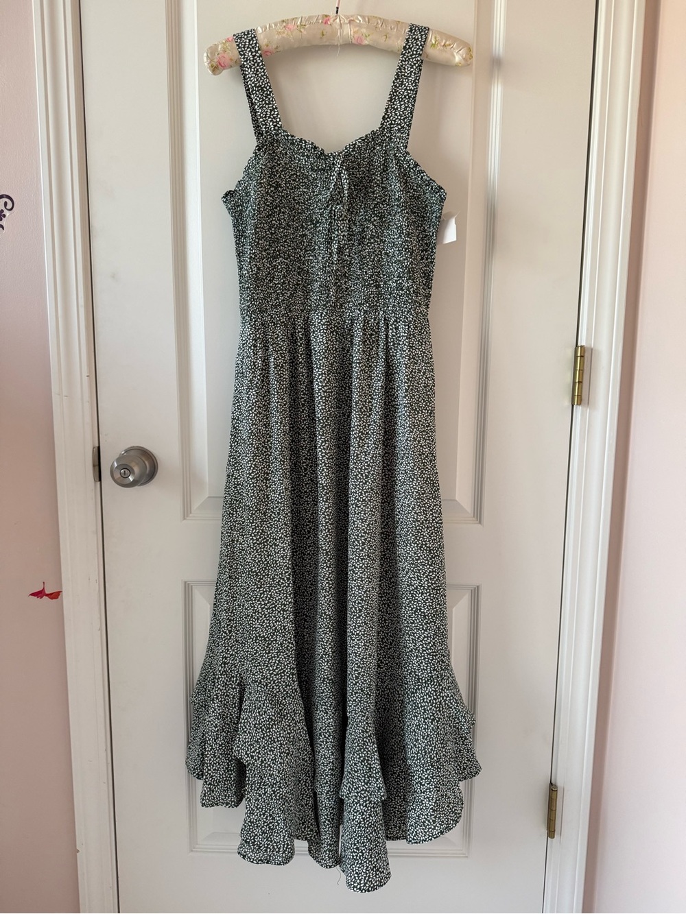 Women’s Green Floral Maxi Dress with Ruffle Hem
